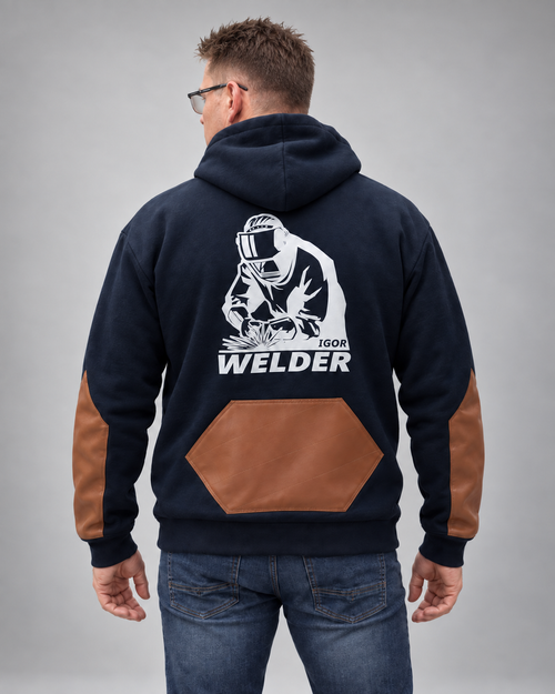 IGOR WELDER ORIGINAL Hoodie – Rückendruck und Kunstlederdetails